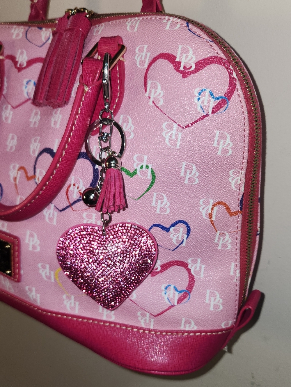Dooney And Bourke Large Leather Pink Heart Dome Satchel Handbag - Picture 5 of 10